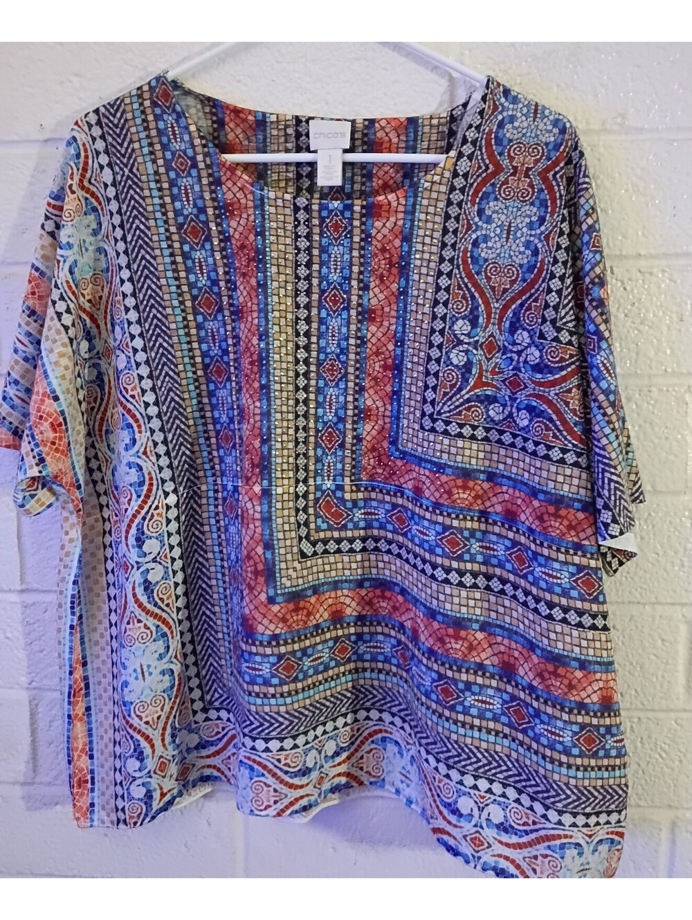 Chico's Women's Size 1 Patterned Top with Rhinestone Detail
